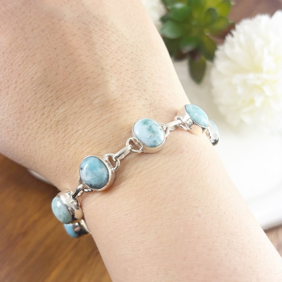 Sterling Silver 925 Larimar Bracelet Oval Handmade New - Picture 2 of 7